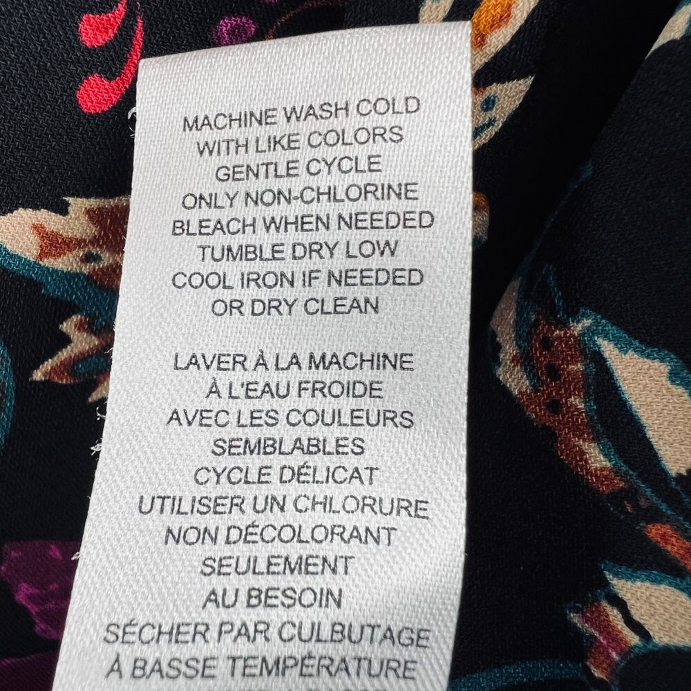 Elie Tahari Shirt Womens Medium Black Floral Long‎ Sleeve Stretch Blouse Top - Picture 7 of 10